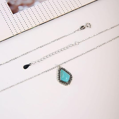 Turquoise Pendant Necklace for Women, 925 Sterling Silver Western Bohemian Necklace, Boho Jewelry, Gift Box included