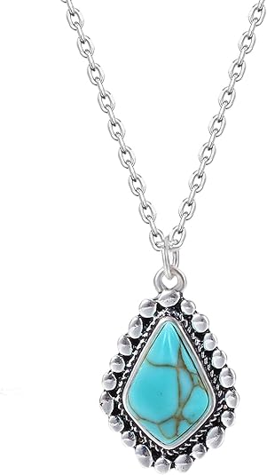 Turquoise Pendant Necklace for Women, 925 Sterling Silver Western Bohemian Necklace, Boho Jewelry, Gift Box included